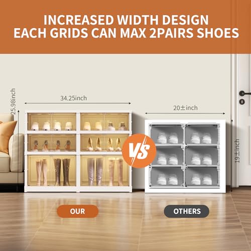 Image of CIMLORD 3-Tier Foldable Shoe Rack Organizer with Doors, 12 Pairs, White | Collapsible Plastic Shoe Cabinet Storage, Fits Boots & Sneakers, Stackable with Lids, Easy Assembly, for Closet & Entryway
