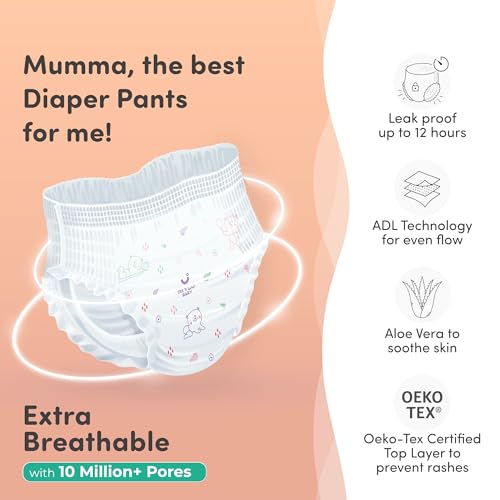 Image of Mylo Baby Diaper Pants Extra Large (XL) Size 12-17 kgs (28 count) Leak Proof | Lightweight | Upto 12 Hours Protection | ADL Technology | with Aloe Vera Lotion