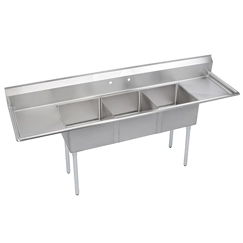 Miniatura 4 de Elkay Foodservice Fregadero de 3 compartimentos, 88 x 25.75 pulgadas OA, altura de trabajo de 36 pulgadas, cuenco de 16 x 20, 12 profundos,