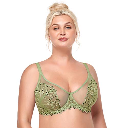 HSIA Unlined Underwire Bra Women's Minimizers Embroidery Lace Bra Wired Non-Padded Full Figure Sexy Bra 34DDD