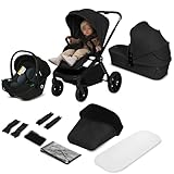 LIONELO MIKA PLUS 3-in-1 Buggy 0-48 Monate bis zu 22 kg Babywagen bis zu 9 kg Kindersitz Babytrage bis zu 13 kg, Rückenlehne verstellbar, Dämpfung, 360° Räder, XXL-Verdeck