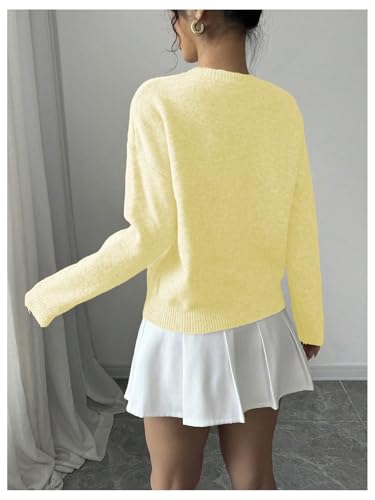 Image of Verdusa Women's Spring 3D Flower Appliques Crewneck Sweaters Long Sleeve Drop Shoulder Pullovers Knit Going Out Tops