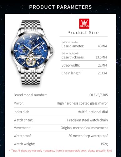 Image of OLEVS Watches for Men Automatic Self Winding Luxury Dress Big Face Wrist Watches