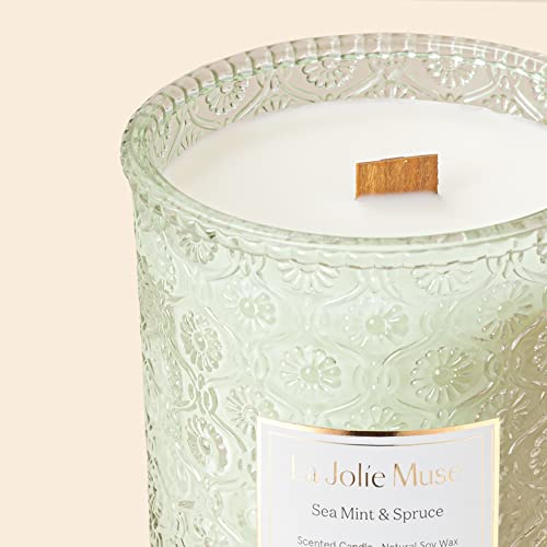 LA JOLIE MUSE Sea Mint & Spruce Scented Candle, Large Jar Candle Gift, Candle Gift for Holiday, Wood Wick Candle, 19.4 oz