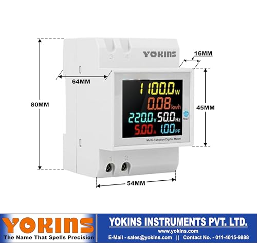 Image of YOKINS YD-525 DIN Rail Single Phase Digital Multifunction Energy Meter 6-in-1(Multi line display) Voltage,Current,Frequency,Power Factor,Active Power,Energy (100A & 40-300V) (Energy Meter)