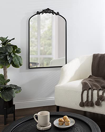Image of Kate and Laurel Arendahl Traditional Arch Mirror, 24 x 36, Antique Black, Baroque Inspired Wall Decor