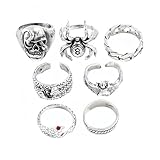 DESIGN FEATURES: Set of 6 Gothic-style rings featuring intricate designs including spider, skull, and snake motifs in vintage silver finish VERSATILE STYLING: Perfect for mixing and matching, these statement rings can be worn individually or stacked ...