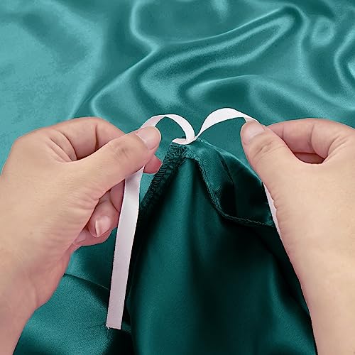Image of Ersmak 6 Pieces Satin Duvet Cover King Size Luxury Silky Bedding Duvet Cover Set with 1 Soft Duvet Cover, 4 King Pillowcases and 1 Body Pillowcase, Teal