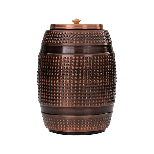 Image of Artarium Hammered Barrel Copper Water Dispenser with Brass Tap (5 litres) | Pure Copper Water Storage for Home, Dining & Office