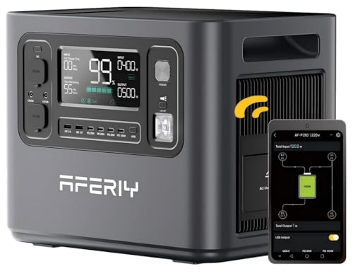 AFERIY Generateur Electrique Portable 2400W, Battetie Nomade 2048Wh, Station Electrique Portable Charge Rapide en 1.5H, 220-240V, UPS, Générateur Solaire...