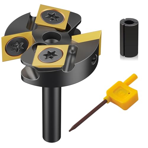 Slab Flattening Router Bit 1/4' Shank,1-3/8' Cutting Diameter,1/2' to 1/4' Router Collet, Insert Carbide CNC Spoilboard Surfacing Planing Woodworking & MDF Surfacing