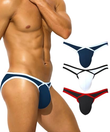 Mens Sexy Bulge Pouch Bikini Low Rise Soft Stretch Striped Briefs Underwear for Male