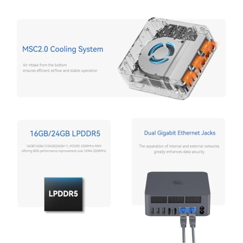 Image of Beelink EQi13 Mini PC, Intel Core i5 13500H(12C /16T, Up to 4.7GHz), 24GB LPDDR5 5200MHz 500GB PCle4.0 SSD, Mini Computer Dual HDMI Display 4K, Dual Gigabit LAN, WiFi6 /BT5.2 /Office Micro PC