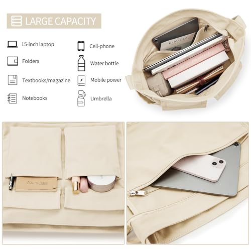 Image of KALIDI Canvas Tote Bag Large Hobo Crossbody Shoulder Handbag Zipper Messenger Bag for Women or Men Casual College Work