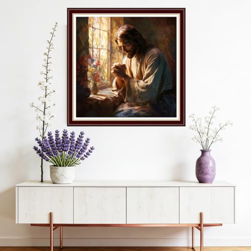 Image of Fanxvivy Stamped Cross Stitch Kits for Beginners Full Range of Cross Stitching Preprinted Embroidery Kits for Adults, 11CT Embroidery Pattern Needlepoint Kits-Jesus' Prayer 18x18 inchs