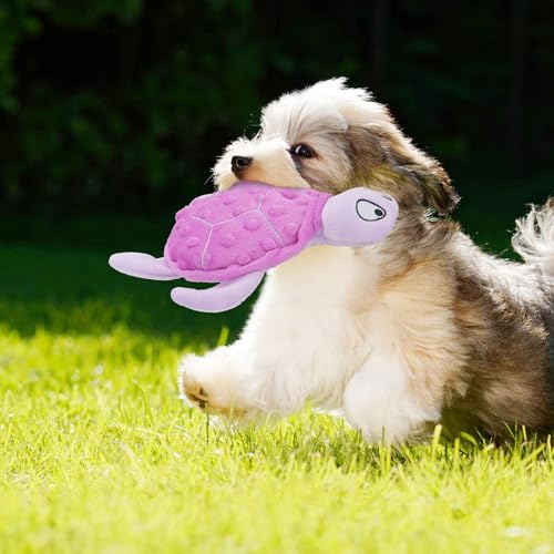 TONYFY Quietschendes Hundespielzeug, Meeresschildkröte Plüsch Hundespielzeug,Interaktives Spielzeug für Welpen zum Zahnen, Kauspielzeug für kleine Hunde (lila)