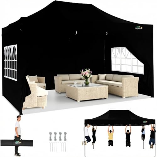 Image of COBIZI 10x15 Heavy Duty Pop Up Canopy Tent with 4 Sidewalls, Matte