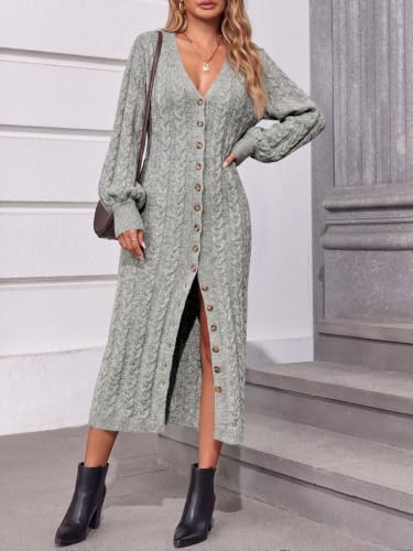 Image of Saodimallsu Womens Long Duster Cardigans Button Down Maxi Sweater Dress