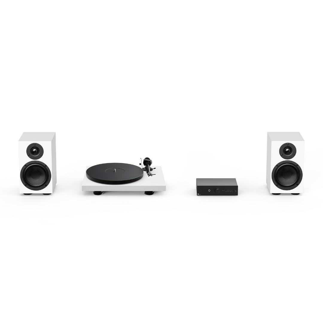Pro-Ject Colourful Audio System 2 – Komplettes HiFi Set mit Plattenspieler, Verstärker & Lautsprechern (Matt Weiß)