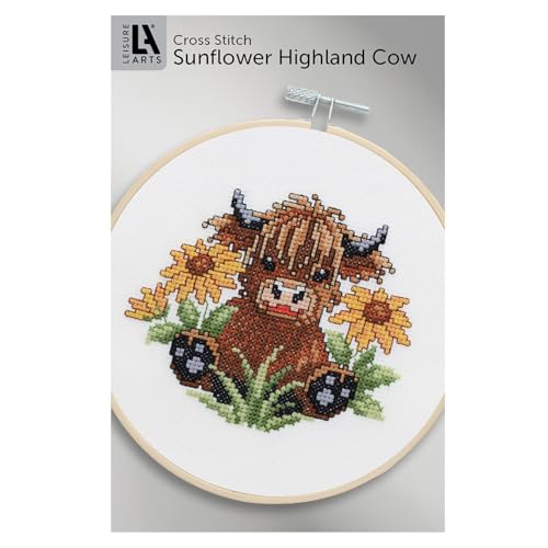 Image of LEISURE ARTS Highland Cow Cross Stitch Spring ePattern, Counted Cross Stitch Pattern Books for Adults, Beginner DIY Embroidery Pattern Book for Home Decor Crafts