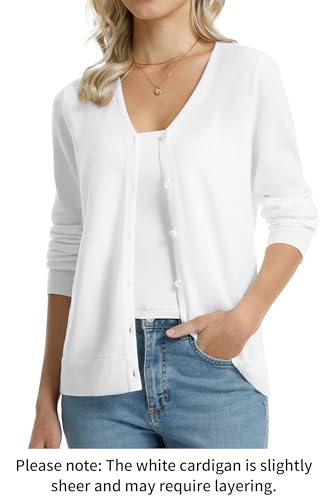 Image of QUALFORT Women's 100% Cotton Lightweight Cardigans Long Sleeve Knitted Button Down Sweater