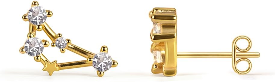 925 Sterling Silver Constellation Post Earrings for Women, 18K Gold Plated Zodiac Stud Earrings, Personalized Horoscope Celestial Jewelry Birthday Christmas Gifts for Women Wife Girlfriend