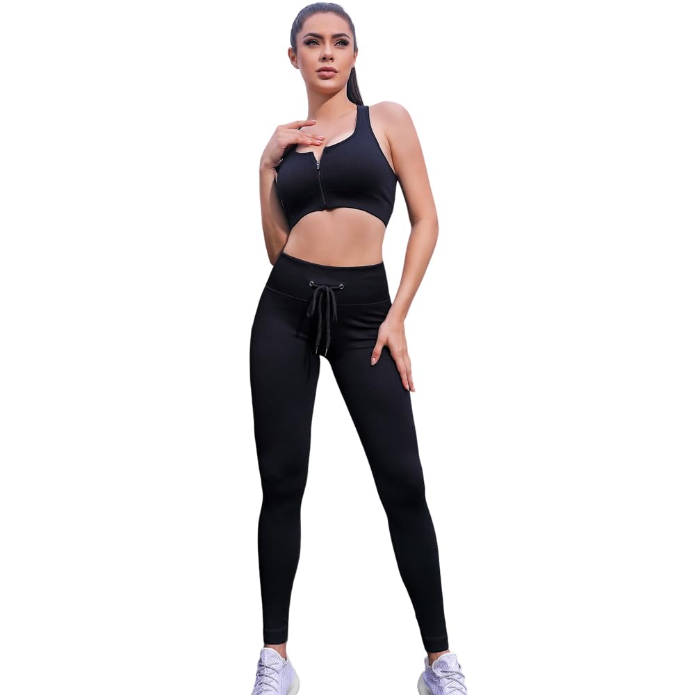 Damen Sportanzüge Sport Sets Sport Jogginganzug Sport Sets Yoga-Klage Leggings und Stretch Fitness-Set Reißverschluss Trainingsanzug Fitnessstudio, Laufen, Yoga