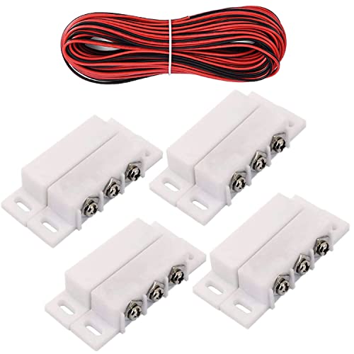 RUNCCI-YUN 5 V, 12 V, 24 V (NC-NO), Unterputz, Sicherheitsalarm, Tür/Fenster, Magnet-Sensor, Reed-Schalter, 300 cm Kabel, für Garagenalarm (weiß) (4 Stück)