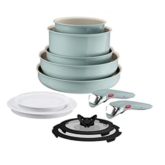 Lagostina Ingenio Pastel, Set di Padelle Antiaderenti 11 Pezzi con Manico Rimovibile, Compatibili con Induzione e Forno, Design Salvaspazio, Colore Salvia