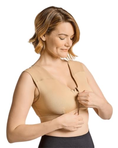 Image of Tommie Copper Shoulder Support Compression Bra with Front Zipper Closure Wireless Posture Corrector & Back Support Bra UPF 50