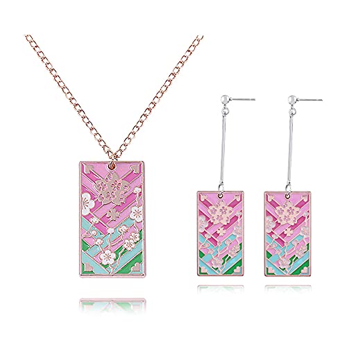 Anime Mitsuri Hanafuda Earrings Necklace Set - Accessories for Kimetsu No Yaiba Cosplay