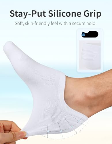 Image of CLOSEMATE Mens No Show Socks Cotton Thin High Elasticity Low Cut Ankle Socks with Non Slip Grips 6 Pairs
