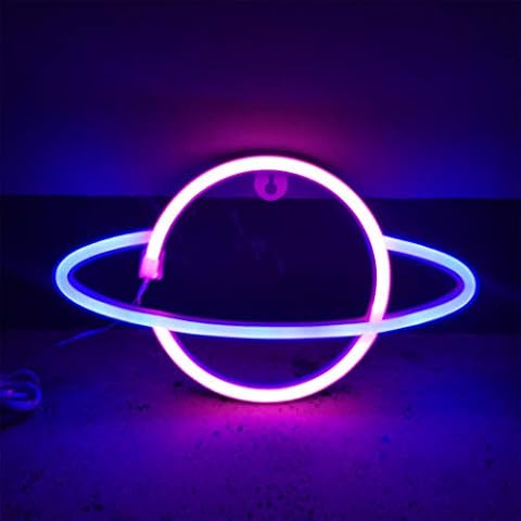 Planet Neon Sign, Battery or USB Operated Neon Signs, Led Light Up Wall Signs Neon Decorative Lights for Home,Kids,Bar,Christmas,Wedding,Birthday Party (Pink Blue) Cover