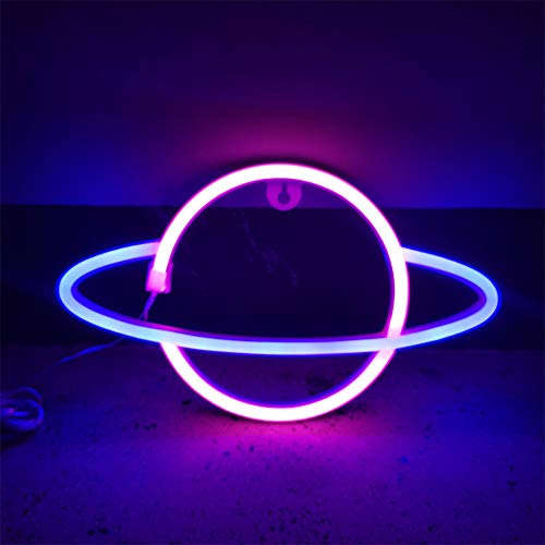 Planeta Azul Rosa Letreros de Neón, Letreros de Neón con Batería o USB, Letreros de pared con luz LED Luces Decorativas de Neón para el Hogar, Niños, Bares, Navidad, Bodas, Fiestas de Cumpleaños Cover