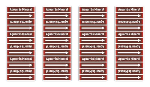 Pegatinas: 75 x 25 mm, 4 unidades – Grupo 8 – Líquidos Inflamables – Banderola – Identificación de tuberías – según DIN 2403 – Idioma: español – Aguarrás Mineral