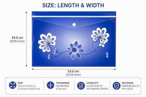 Image of Appropriate FS Size Envelope Document Folder Storage Case, Clear Plastic File Organizer with Snap Button, Floral Desgin Holder for Certificates, Papers & Stationery (Pack of 20)