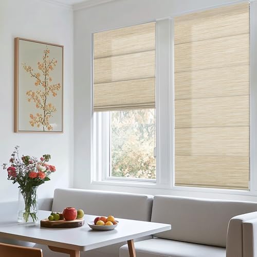 BERISSA Roman Shades for Windows, Natural Woven Light Filtering Roman