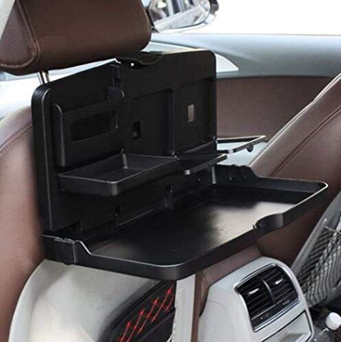 Image of Oshotto (FT-02) Car Backseat Food Travel Dining Meal & Snaks Tray & Cup Holder for All Cars (Black) - Set of 2