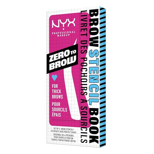 NYX Professional Makeup Pochoirs à Sourcils pour Sourcils Fins, Zero To Brow Stencils, Kit de 4 : Rond, Droit, Arqué & Extra Long