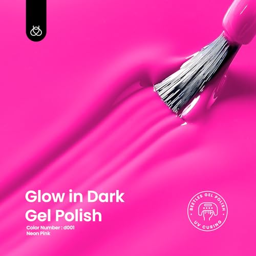 Image of Beetles Hot Pink Gel Nail Polish - Luminous Pink Gel Polish 15ml Glow in the Dark Pink Summer Soak Off Uv LED Nail Lamp Nail Art Manicure Salon DIY Home Gift for Women Girls