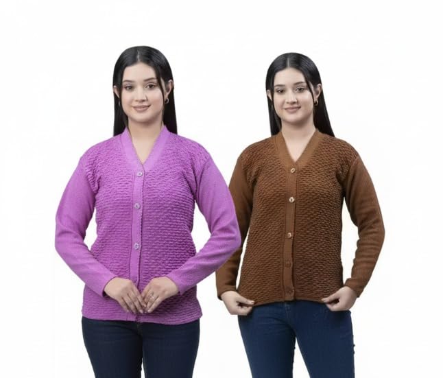 woolvella Women Solid Cardigan Sweater Combo | Trendy Long Sleeve Casual Knitwear for Girls Women | Soft Winter Layered | Stylish V-Neck Sweater Top-picture-42
