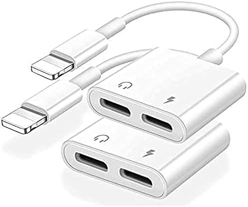 [Apple MFi Certified] 2Pack iPhone Headphones Adapter & Splitter, Dual Lightning Charger Cable Aux Audio Adapter Compatible with iPhone 12/11/XS/XR/X/8/7 iPad Converter Charging+Call+Music Control