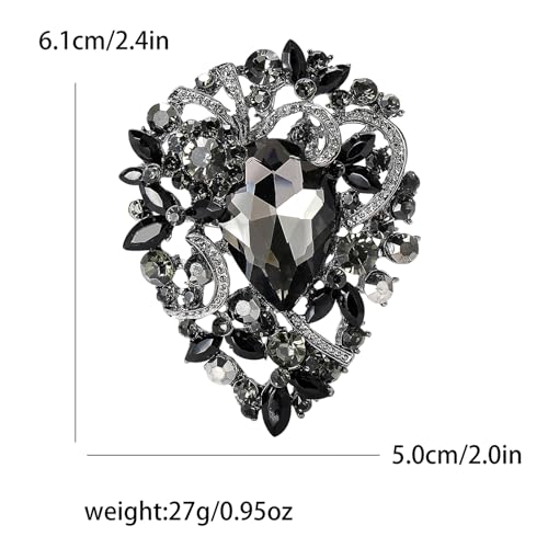Image of Premium Rhinestone Brooch Pin for Women Big Large Crystal Oval Brooch Lapel Pin Sparkling Red /Purple /Green /Gold /Silver /Black /Blue Crystal Brooch Wedding Bride Bridesmaid Dress Jewelry for Her