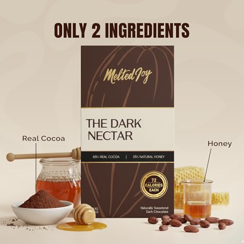 Image of Melted Joy 65% Dark Chocolate Squares | Honey Sweetened Dark Chocolates| Portion-Controlled 72 cal| No Refined Sugar | Pack of 6