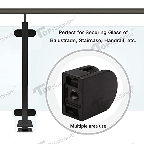 Image of 40-Pack, Stainless Steel 316 Grade Flat Back Round Glass Clamp 63 x 45 mm for 3 /8 inch - 1 /2 inch Tempered Glass or Laminated Glass, Matt Black Finish (GC-064B-40)
