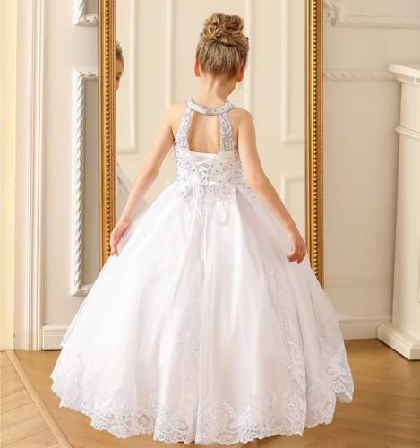 Flower Girl Dress Lace Appliques Pageant Dresses for Girls Beaded First Communion Dress Formal Ball Gowns4