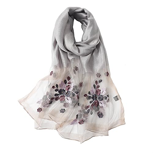WINCESS YU Women Mulberry Silk Scarf Lightweight Embroidered Floral Shawl Wraps Beach Gauze Blanket Shawl for All Season