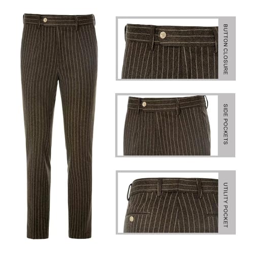 Mens Suit Slim Fit 2 Piece Classic Pinstripe Tweed Suits for Men Wedding Business Tuxedo Blazer Jacket Pants Set 5