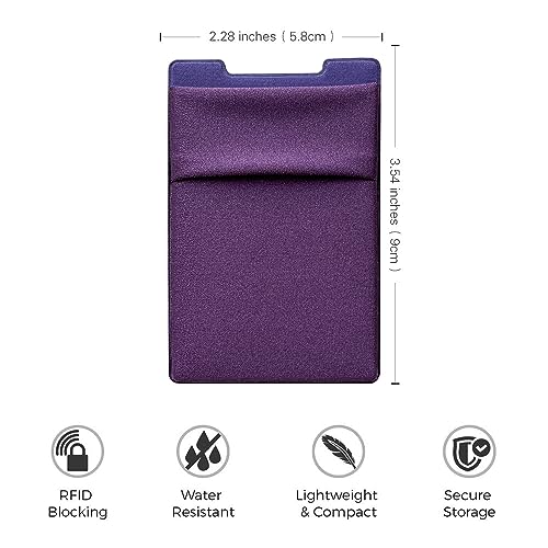 Image of RFID Blocking Phone Card Wallet - Double Secure Pocket - Ultra-Slim Self Adhesive Credit Card Holder Card Sleeves Phone Wallet Sticker All Smartphones(Purple)-2PC