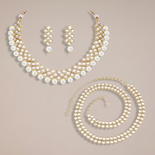 Image of Peora Kundan Faux Pearl Necklace & Jewelry Set Gift for Women